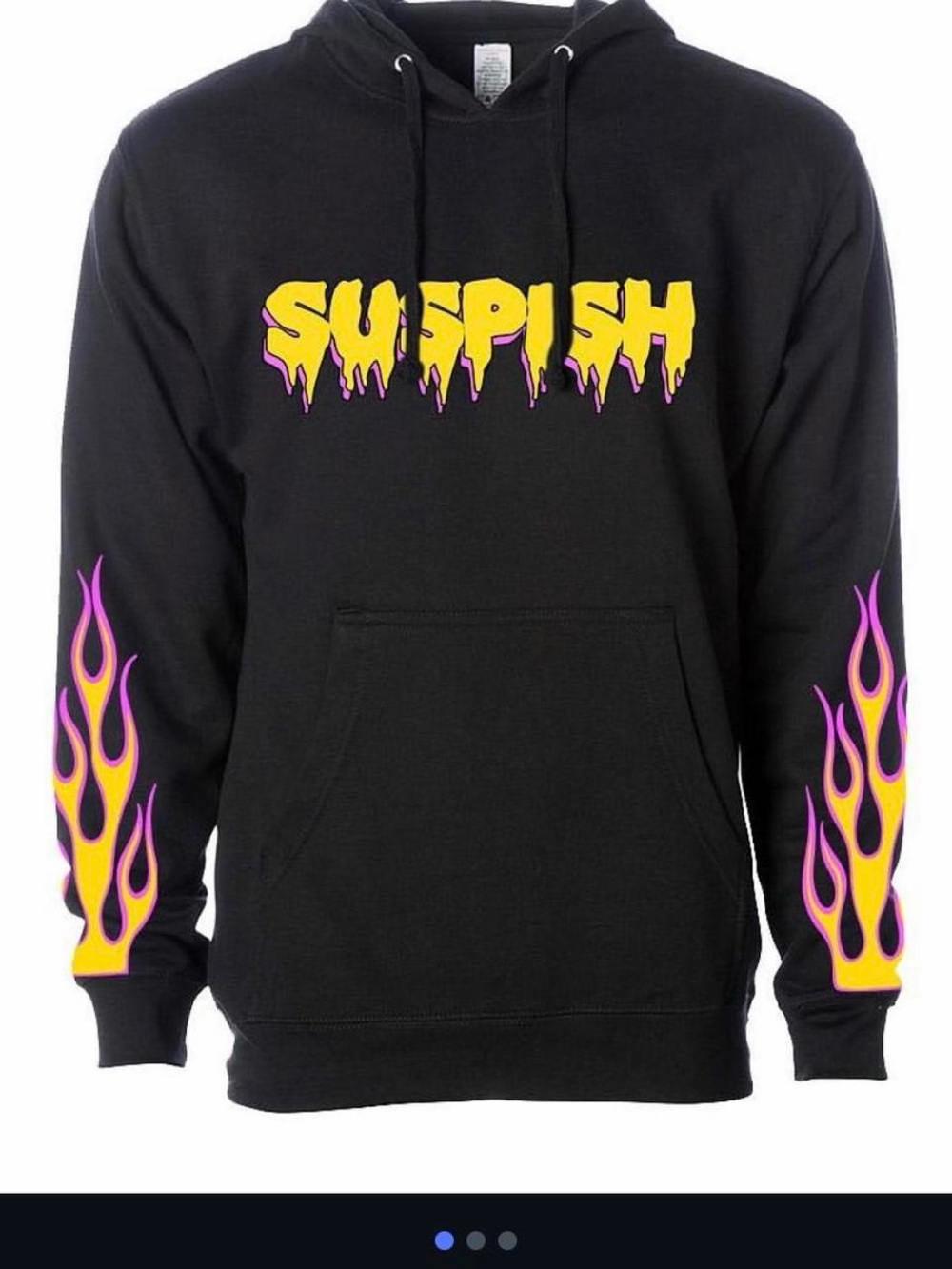 Bailey Sarian Suspish Black Hoodie Sweatshirt with Yellow & Purple Flame Print